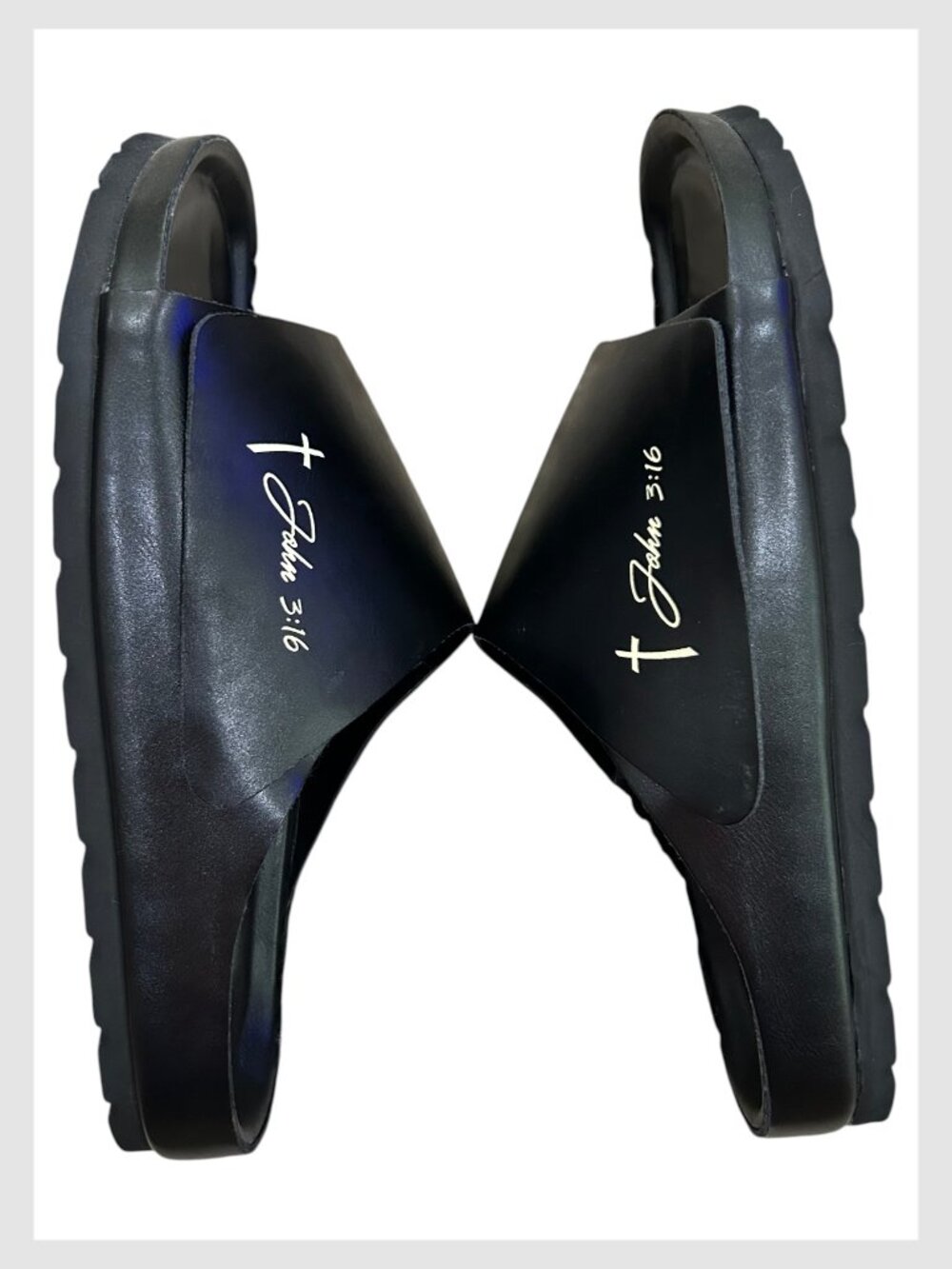 Walk In His Footsteps Revival Slides Black Cross Sole Sandals Size 12 - Picture 7 of 14